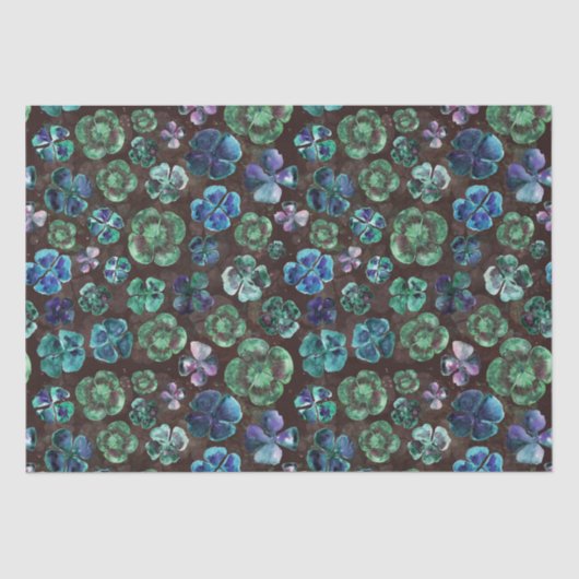 Papier Mousseline Trèfles verts chanceux à l'aquarelle dessinés à la (Recto)