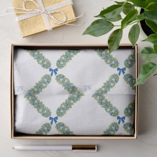 Papier Mousseline Trellis de Noël Ruban Bleu  (Cadeau)