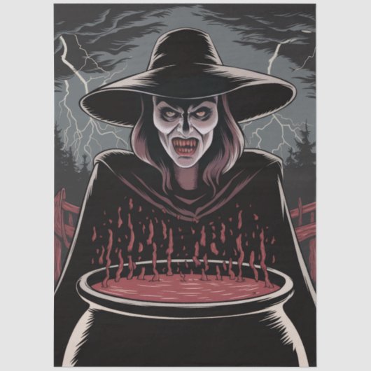 Papier Mousseline Trendy Spooky Halloween witch and Cauldron (Recto)