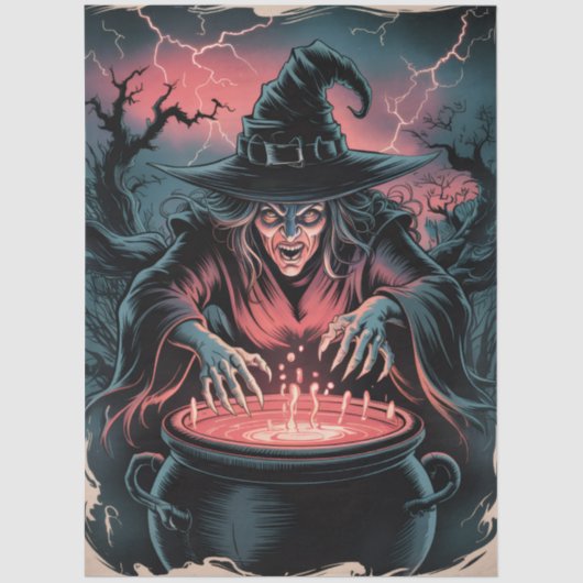 Papier Mousseline Trendy Spooky Halloween witch and Cauldron (Recto)