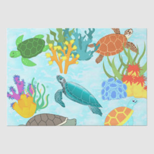 Papier Mousseline Trésors tropicaux Tortues et récif corallien