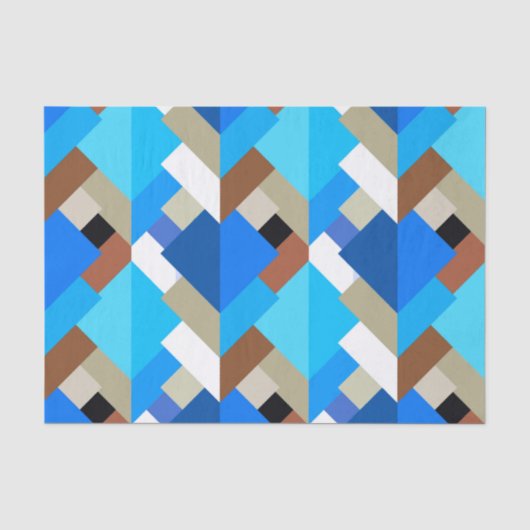 Papier Mousseline Triangles Abstraits modernes, Bleu de Cobalt et Br (Recto)