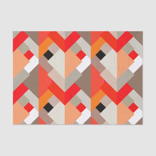 Papier Mousseline Triangles Abstraits modernes, orange, rouge et gri (Recto)