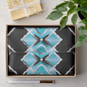 Papier Mousseline Tribal Contemporary Turquoise Noir Blanc Motif (Cadeau)
