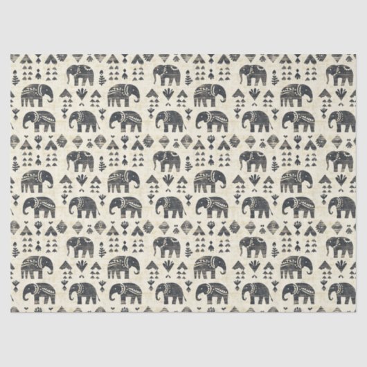 Papier Mousseline Tribal Elephant Boho Pattern (1) (Recto)