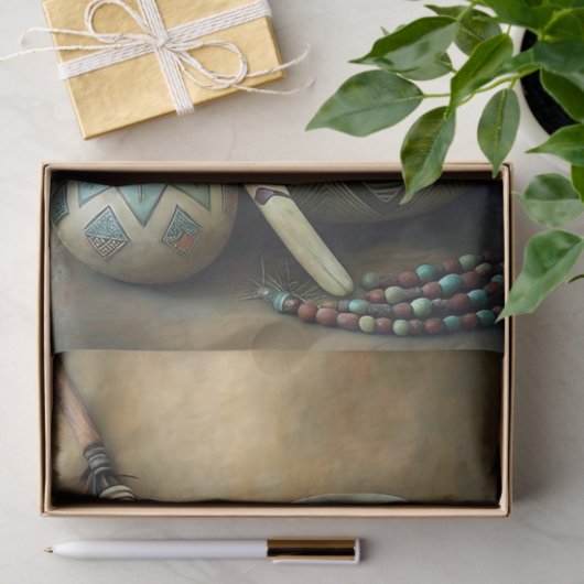 Papier Mousseline Tribal Pottery & Feather Staff Decoupage (Cadeau)