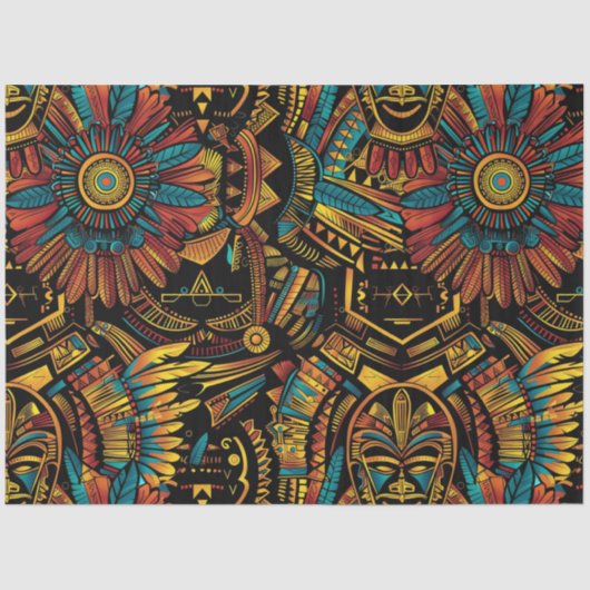 Papier Mousseline Tribal Turquoise "Aztec Dream" Tissu Cadeau (Recto)