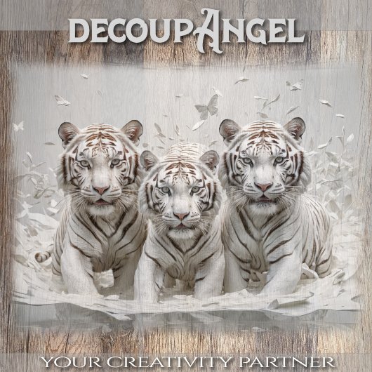 Papier Mousseline Trio de tigres blancs - Découpage -