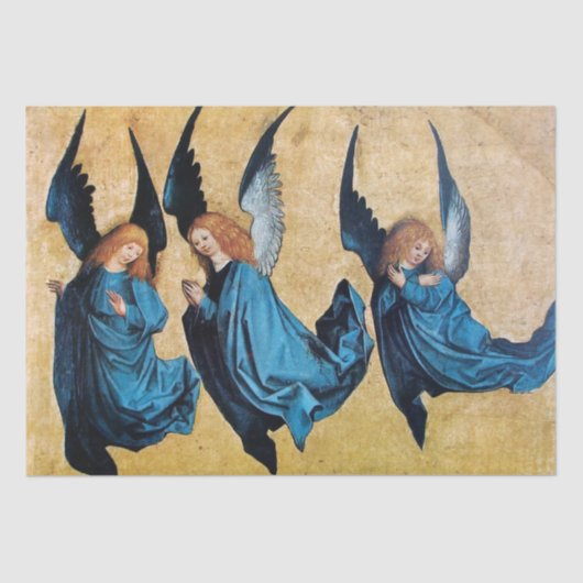 PAPIER MOUSSELINE TROIS ANGELS DE NOËL EN BLEU (Recto)