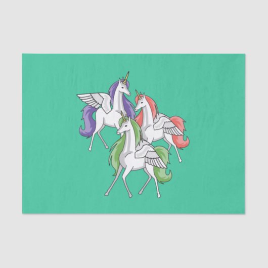 Papier Mousseline Trois beaux unicorns. (Recto)