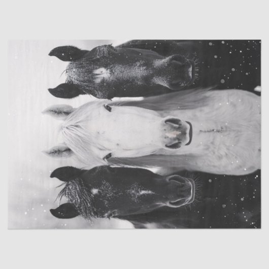 Papier Mousseline Trois chevaux dans la découpage de neige (Recto)