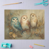 Papier Mousseline Trois Chouettes lunaires sur une décomposition de (Artisanat)