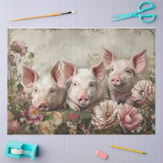 Papier Mousseline Trois cochons (Artisanat)