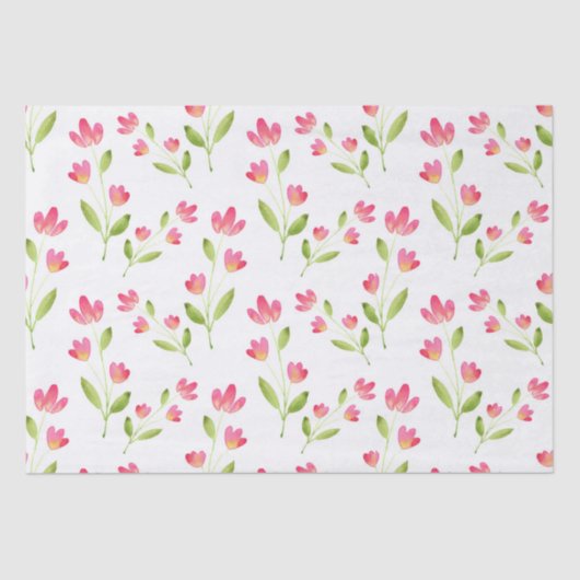 Papier Mousseline Trois corail rose aquarelle tiges Motif (Recto)