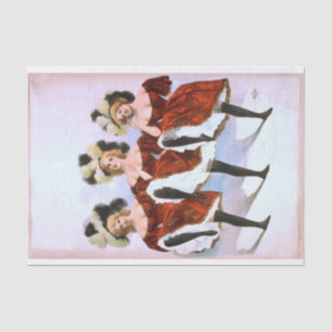 Papier Mousseline Trois femmes dansantes en costumes et plumes rouge