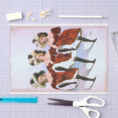 Papier Mousseline Trois femmes dansantes en costumes et plumes rouge (Artisanat)