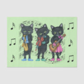 Papier Mousseline Trois musiciens noirs Chats Notes musicales Vert (Recto)