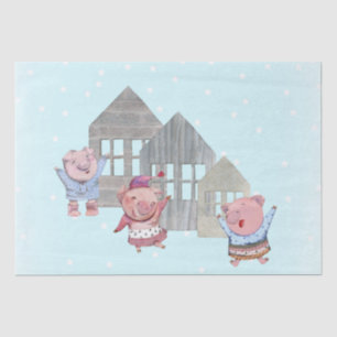Papier Mousseline Trois petits cochons avec leurs maisons