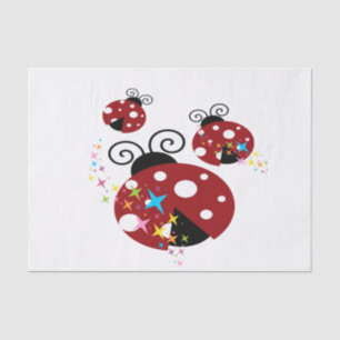 Papier Mousseline Trois rouges et coccinelle noire avec des étoiles