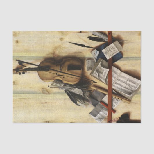 Papier Mousseline Trompe l'oeil avec violon, livre de musique et enr (Recto)