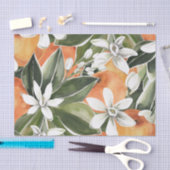 Papier Mousseline Tropcal Orange & Flowers Watercolor Pattern (Artisanat)