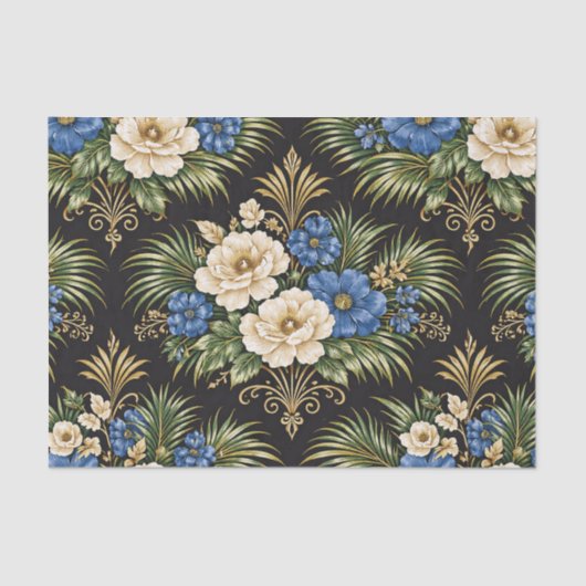 Papier Mousseline Tropical Blue Palm Floral (Recto)