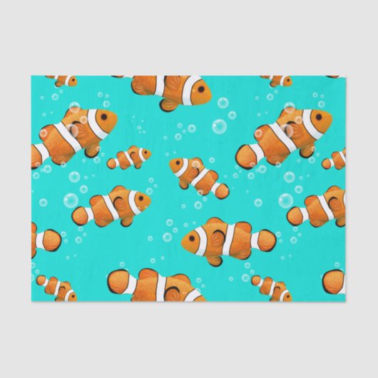 Papier Mousseline Tropical Clownfish & Bubbles Motif (Recto)