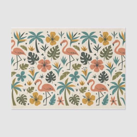 Papier Mousseline Tropical Flamingo and Palm Tree Pattern (Recto)