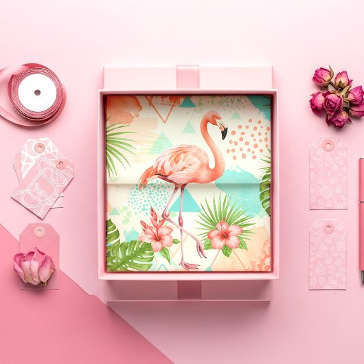 Papier Mousseline Tropical Flamingo Watercolor & Geometric Pattern
