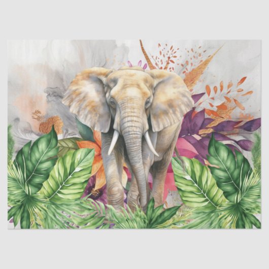 Papier Mousseline Tropical Floral Jungle Elephant Decoupage (Recto)