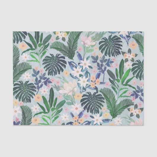 Papier Mousseline Tropical Foliage Floral Pattern (Recto)