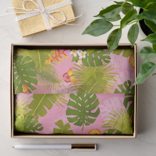 Papier Mousseline Tropical Foliage Summer Pink (Cadeau)