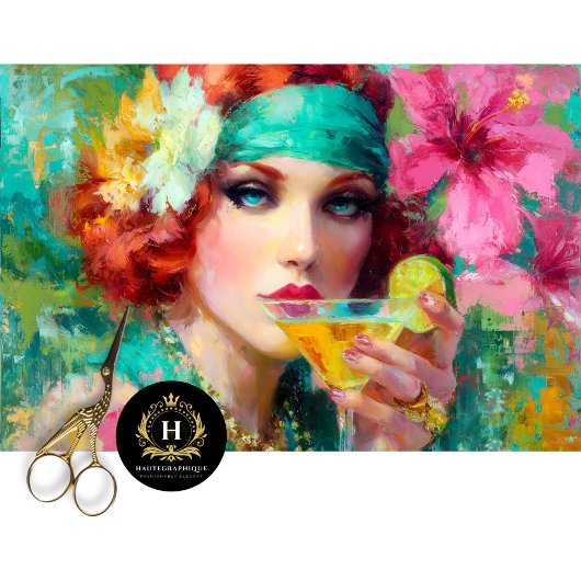 Papier Mousseline Tropical Glam Redhead Martini Cocktail Decoupage