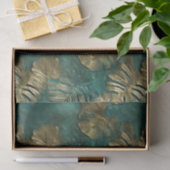 Papier Mousseline Tropical Gold Emerald Feuilles verts (Cadeau)