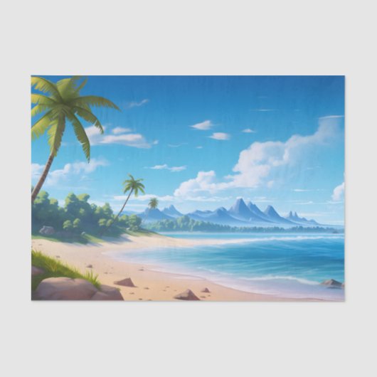 Papier Mousseline Tropical Ocean Island Sandy Beach Shore (Recto)