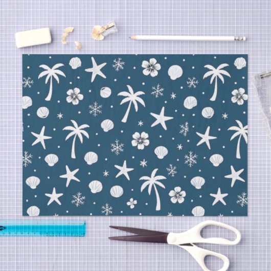 Papier Mousseline Tropical Palm Trees Coastal Christmas  (Artisanat)
