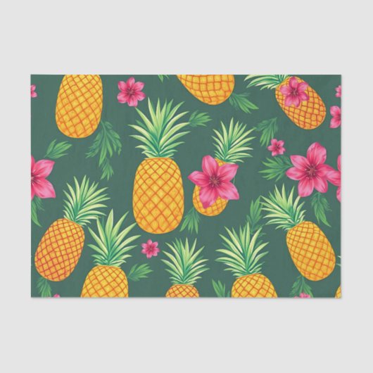 Papier Mousseline Tropical Pineapple Hibiscus Pattern (Recto)