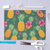 Papier Mousseline Tropical Pineapple Hibiscus Pattern (Artisanat)