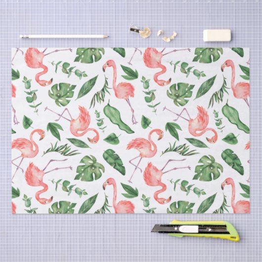 Papier Mousseline Tropical Pink Flamingo Pattern v2 (Artisanat)