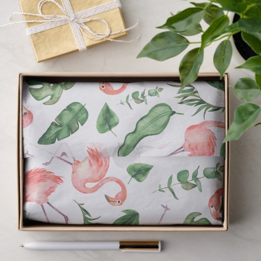 Papier Mousseline Tropical Pink Flamingo Pattern v2 (Cadeau)