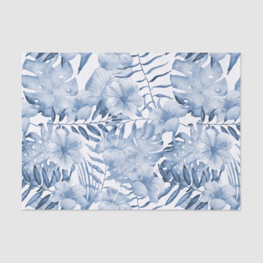 Papier Mousseline Tropical Violet Bleu Floral Feuilles Mariage (Recto)