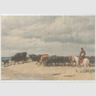 Papier Mousseline Troupeau de bétail près de la mer (par Eugène Burn