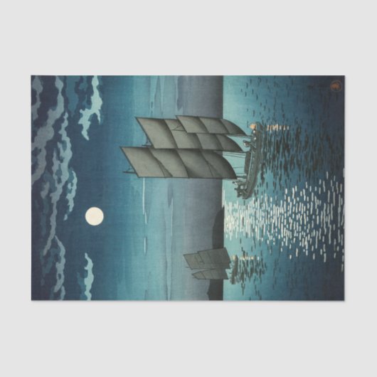 Papier Mousseline Tsuchiya Koitsu - Bateaux à Shinagawa, Nuit (Recto)