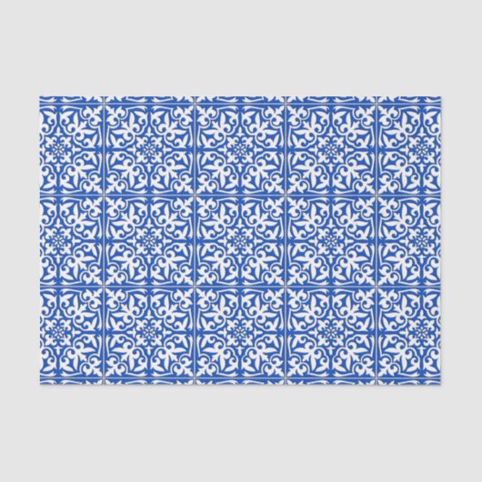 Papier Mousseline Tuile marocaine - bleu et blanc de cobalt (Recto)