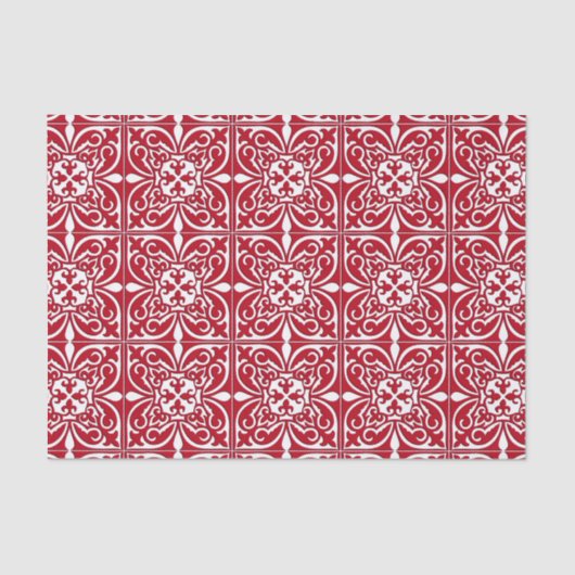Papier Mousseline Tuiles marocaines - rouge foncé et blanc (Recto)