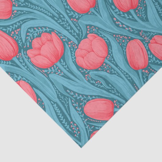 Papier Mousseline Tulipes en bleu et rouge (Détail)