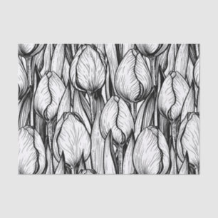 Papier Mousseline Tulipes en noir et blanc