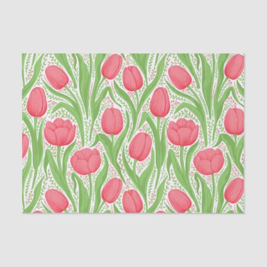 Papier Mousseline Tulipes en rouge et vert (Recto)