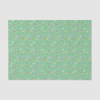 Papier Mousseline Tulipes et papillons motif vert 