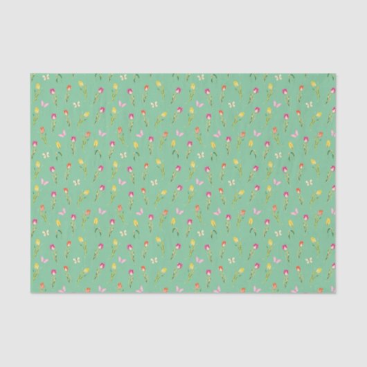Papier Mousseline Tulipes et papillons Motif vert (Recto)